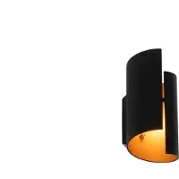 QAZQA Applique murale intelligente noire avec intérieur doré, Wifi G9 inclus - Faldo