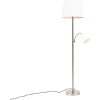 QAZQA Lampadaire intelligent en acier avec abat-jour blanc, incl. Wifi A60 et E14 - Retro