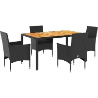 vidaXL Ensemble de jardin 5 pièces avec coussins Noir Poly rotin Acacia