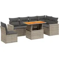 vidaXL Ensemble de salon de jardin 7 pièces avec coussins Gris Poly rotin