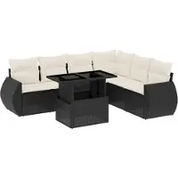vidaXL Ensemble de salon de jardin 7 pièces avec coussins noir poly rotin