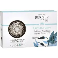 Maison Berger Paris Coffret cadeau diffuseur voiture Aroma Happy chrome + recharge Aquatic Freshness