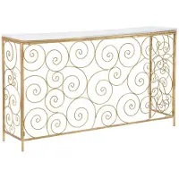 Mauro Ferretti Console en métal doré avec plateau en marbre 140x36x82 cm