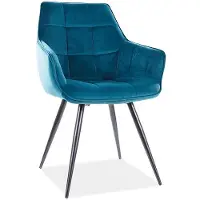 AC-DÉCO Fauteuil en velours matelassé et pieds en métal - Bleu canard - H 90 cm