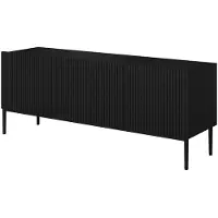 Bogart Meuble TV Nicole, façade rainurée, portes rabattables, 150x53x45 cm, pour salon, couleur noire/noire