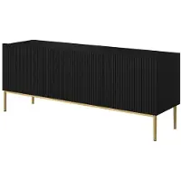 Bogart Meuble TV Nicole, façade rainurée, portes rabattables, 150x53x45 cm, pour salon, noir et or