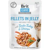 Brit Care Fillets in Jelly, assortiment de saveurs : dinde et crevettes, thon, pour chat, 48 x 85 g