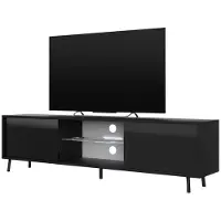 Selsey Buffet TV Lefyr en noir avec façades brillantes et éclairage LED, 140 cm