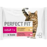 Perfect Fit Adult saszetka 52x85g mokra karma dla kota w sosie z kurczakiem i groszkiem, z wołowiną i marchewką