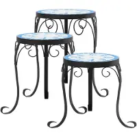 vidaXL Supports pour plantes 3 pcs bleu et blanc céramique