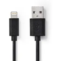 Nedis Câble Lightning - USB 2.0 - Apple Lightning 8 broches - Connecteur USB-A - 480 Mbps - Nickelé - 1,00 m - Rond - PVC - Noir - Boîte