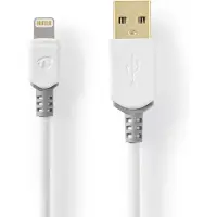 Nedis Câble Lightning - USB 2.0 - Apple Lightning 8 broches - USB-A mâle - 480 Mbps - Plaqué or - 3,00 m - Rond - PVC - Gris / Blanc - Boîte