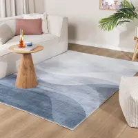 FRAAI Tapis moderne | Field Bleu/Gris | 80x150cm | Gris | Rectangulaire | Tapis