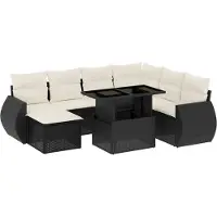 vidaXL Ensemble de jardin canapé 8 pièces avec coussins noir poly rotin