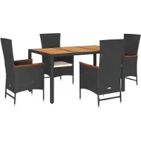 vidaXL Ensemble de jardin 5 pièces avec coussins Noir Poly Rattan