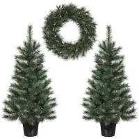 Black Box Trees Glendon Ensemble de 2 arbres de Noël et 1 couronne avec lumières LED - Vert