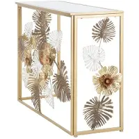 Mauro Ferretti Console en métal doré avec fleurs et feuilles 113x40x80 cm