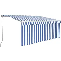 vidaXL Store manuel rétractable avec enrouleur 3,5x2,5m bleu & blanc