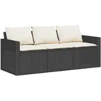 vidaXL Canapé de jardin avec coussins 3 places noir poly rotin