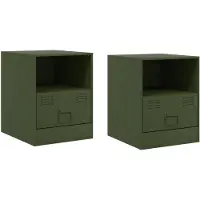 vidaXL Tables de chevet 2 pcs vert olive 34,5x39x44 cm acier