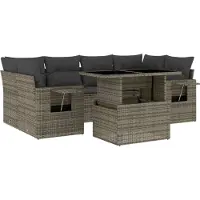 vidaXL Ensemble de salon de jardin 7 pièces avec coussins Gris Poly rotin