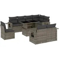 vidaXL Ensemble de salon de jardin 9 pièces avec coussins Gris Poly rotin