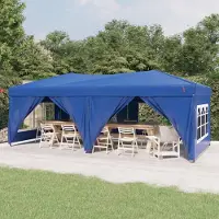 The Living Store Tente de réception pliable avec parois latérales bleu 3x6 m