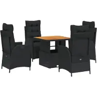 vidaXL Ensemble de jardin 5 pièces avec coussins Noir Poly Rattan