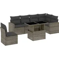 vidaXL Ensemble de salon de jardin 7 pièces avec coussins Gris Poly rotin
