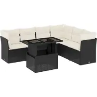vidaXL Ensemble de salon de jardin 7 pièces avec coussins noir poly rotin