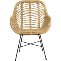 Beliani Fauteuil en rotin beige, osier naturel, pieds en métal noir, salon, jardin, salle à manger