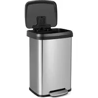 Costway Poubelle de cuisine, 50L Poubelle à pédale avec couvercle à fermeture douce, système de tri des déchets avec compartiment désodorisant, en inox et plastique (Argent / 50L)