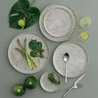 Mutfio Service de table 24 pièces Arnim en porcelaine blanc/vert, Ø25/21/20/14 cm