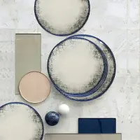 Mutfio Gural service Denim 24 pièces porcelaine blanc/bleu Ø25, Ø21, Ø20, Ø14 cm