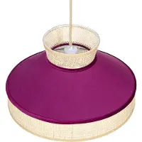 Beliani Lampe à suspendre Rose et naturel Rotin avec velours 1-flamme Forme conique Moderne Boho Salon Salle à manger Eclairage Equipement Lampe à suspendre
