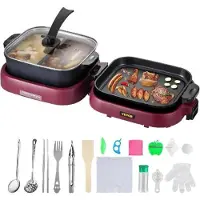 OEM Barbecue-marmite 2 en 1 en aluminium, 2000 W, revêtement antiadhésif, 70 x 29 x 25,5 cm, multifonction, portable