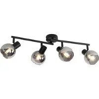 QAZQA Plafonnier intelligent noir avec verre fumé, incl. 4 x Wifi P45 - Vidro