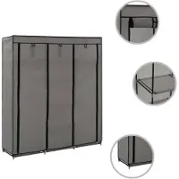 The Living Store Armoire avec compartiments et tringles Gris 150x45x175cm Tissu
