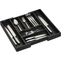Relaxdays Besteckkasten, Range-couverts, Noir