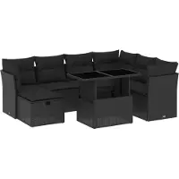 vidaXL Ensemble de jardin canapé 8 pièces avec coussins noir poly rotin