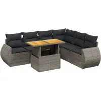 vidaXL Ensemble de salon de jardin 7 pièces avec coussins Gris Poly rotin