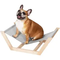 Springos Hamac Pour Chat - - Lit En Bois De Hêtre - Tissu Imperméable - Design Élégant Gris Et Bois Naturel