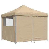 vidaXL Tente de réception pliable Pop-Up avec 4 panneaux latéraux Beige