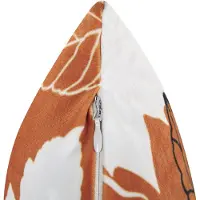 Beliani Coussin Poinsettia Velours 45 X 45 Cm Motif De Plante Orange