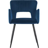 Beliani Lot de 2 chaises en velours bleu foncé avec accoudoirs en forme dossier matelassé pieds en métal noir