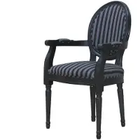 Ebuy24 Rokoko/Amaretta Chaise de salle à manger avec accoudoirs noir antique, tissu noir rayé.