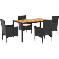 vidaXL Ensemble de jardin 5 pièces avec coussins Noir Poly rotin Acacia