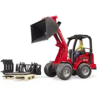 BRUDER , chargeur agricole Schäffer 2034 avec accessoires 02191, Profi, 29,5 x 9,6 x 15,7 cm, rouge, 2191