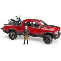 BRUDER RAM 2500 Power Wagon avec Ducati Desert Sled et chauffeur