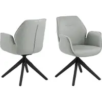 Ebuy24 Aura Chaise de salle à manger avec pieds, noir, dossier et accoudoirs, gris clair.